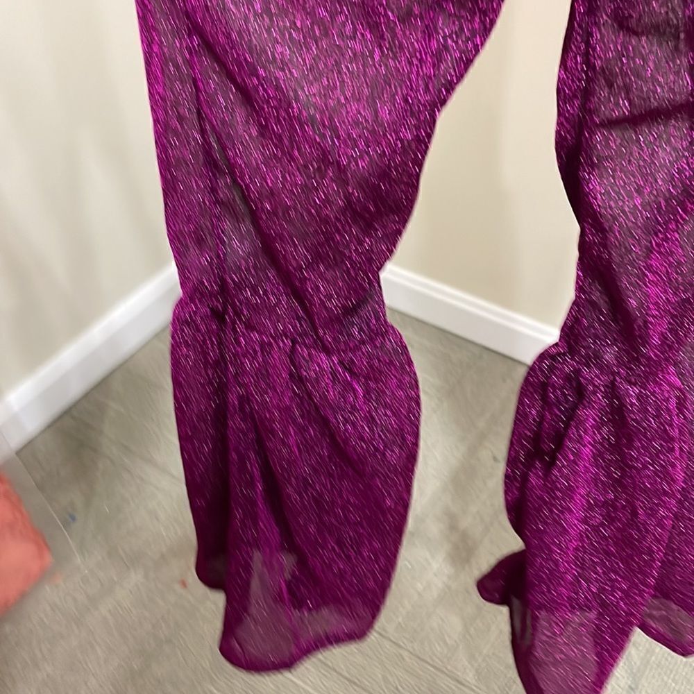 Violet Purple Sparkle One Piece Halter Bell Pant Suit. Size S small 4/6 - Picture 3 of 9